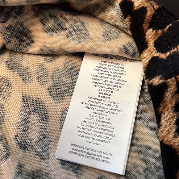 MICHAEL Kors Knit Jersey Cheetah Print Short Puff Sleeve Nubian Leather Top - Picture 9 of 11